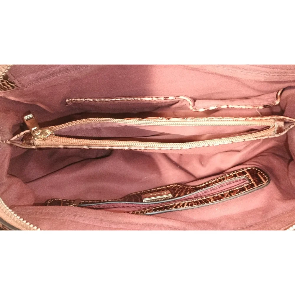 Brahmin Satchel Women Medium Cognac Croc Embossed Leather Gold Hardware